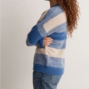 Madewell Crewneck Space-dyed Otis Sweater Blue and Tan Stripes
